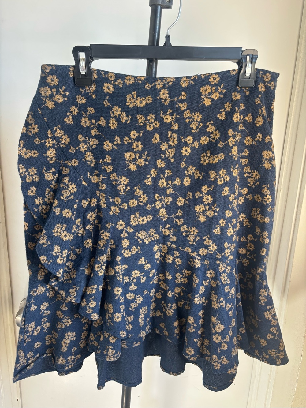 Umgee Navy Floral Ruffle Hem Skater Skirt